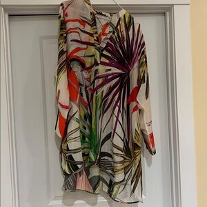 Natori Oversized Silk Shirt Tunic. Large. Sheer.
